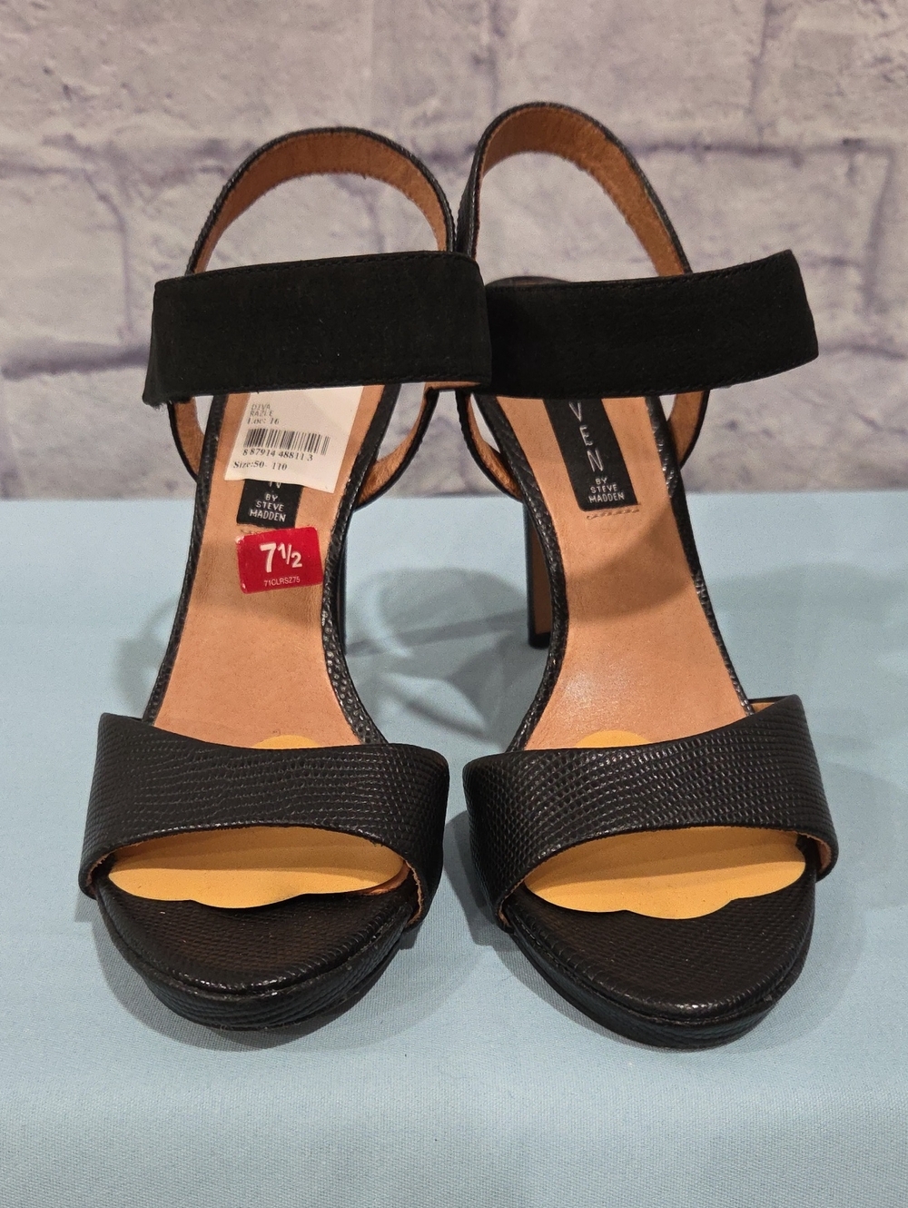 Steve Madden Black Suede & Textured Ankle-Strap Heels